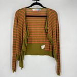 Anthropologie  Sparrow Traveling Stripes Linen Cardigan XS Ruffles Green Pink‎ Photo 2
