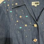 Vintage First Focus 90s Turquoise Star Studded Denim Peplum Dress Size 3/4 Blue Photo 3