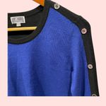 JM Collection Cute soft classic colorblock blue black button shoulder sweater coastal cozy Photo 1