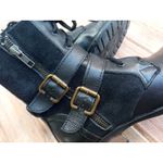 Hush Puppies  Women's Boots Combat Leather Side Zip Buckle Block Heels Black Sz 5 Photo 6