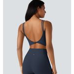 Halara Double Straps Backless Twisted Cropped Tank Top XS Carbon Blue NWT Photo 2