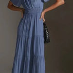 Anthropologie  Somerset Satin Slate Blue Maxi Dress Photo 0