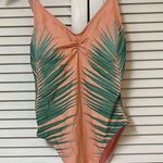 Xhilaration  Peach and Green Palm Print One-Piece Swimsuit - Size Small - EUC Photo 0