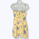Forever 21  Dress Milkmaid Yellow Cream Floral Size Small Mini Tie Straps Shirred Photo 5