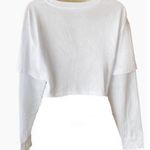 ZARA  Layered White Cropped T Shirt w/ Long Blue Striped Sleeves ~ Ladies SMALL Photo 2