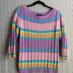 Ralph Lauren Lauren  100%‎ Cotton Cable Knit Striped Sweater Multi Color Sz S Photo 0
