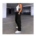 NEW Cargo Pants High Waisted Wide Leg Y2K Streetwear M Black Size M Photo 2