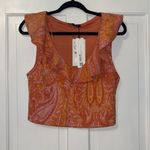 ZARA Rare Orange and Pink Floral Paisley Ruffled Sleeveless Blouse Size Large Photo 3