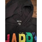 On Fire  junior women's  L crop hooded activewear sweatshirt white multi stripes Photo 2