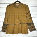 Johnny Was Amika Peplum Military Embroidered Jacket Tan Size Medium Photo 0