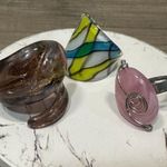 EUC Ring Set Large 3 Rings Colorful Large Stones Pink Photo 0