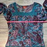 Sundance  Teal Purple Paisley Lace Square Neck Flowy Long Sleeve Blouse Size M Photo 5
