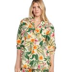 Old Navy  Yellow Poplin Classic Tropical Floral Pajama Top Size Medium Photo 0