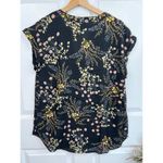 Philosophy Womens Black Floral V-Neck Cuffed Short Sleeve Blouse Bohemian Size S Photo 1