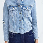 ZARA  TRF Authentic Denim Destroyed Cropped Jacket Size S New Photo 0