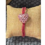 Murano Glass Bracelet Pink Leather Silver tone heart adjustable 9" at longest Photo 0