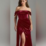 Azazie  burgundy velvet super stretch corset drape formal dress Photo 2