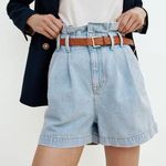 ZARA  Paper Bag Waist Medium-Wash High-Waist Shorts with Belt Size 10 Photo 0