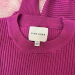 Pink Rose Ribbed Knit Cropped Sweater, Crew Neck Pullover, Long Sleeve, XS Photo 3