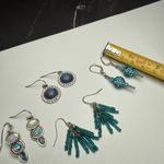 Blue Dangle Pierced Earrings Lot Of 4 Silver Tone Rhinestone & Bead/beaded Mix Photo 2