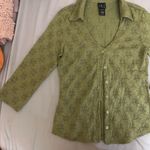 INC Y2k Vintage  Green Button Down Blouse with Floral Lace Size Small Photo 6