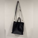 Bevini Modena Black Genuine Leather Tote Crossbody Purse Gold Studs Photo 2