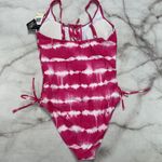 California Waves  Pink Juniors' Tie-Dyed Stripe One-Piece Swimsuit Size M Lace Up Photo 4