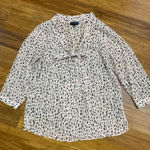 The Limited  Women's Size Small Tie Neck Blouse Semi-Sheer Pink Black Dot Print‎ Photo 0