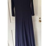 Mac Duggal Navy Blue 26573 Long Sleeve Ruched Jerset V-Neck Gown Dress Size 14 Photo 3