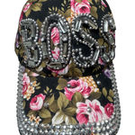 Floral Boss Rhinestone Baseball Cap Hat Black Pink Roses Flowers Bling Photo 0