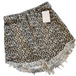 Free People NWT Cheetah Print Frayed Hem Denim Skirt Photo 2