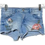 Blue Spice Rose Floral Embroidered Denim Cutoff Raw Hem Shorts Juniors 1 Stretch Photo 0