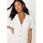 Lulus  Central Park Sweetie White Linen Collared Button-Up Mini Dress Photo 1