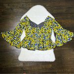 Handmade Blue and Yellow Bell Sleeve Peplum Hem Top Photo 6