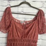 Iris  Lace Peplum Blouse Women’s L Dusty Rose Sheer Puff Sleeve Romantic Top Photo 4