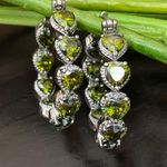Stainless Steel Simulated Diamond Avocado Green Peridot Inside Out Hoop Earrings Photo 0