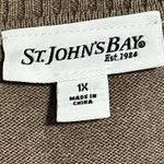 st. john's bay Womens 1X NWT  long sleeve V-Neck sweater oatmeal/plaid Photo 3