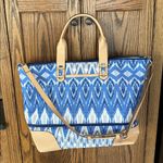 Stella & Dot  Getaway Bag Blue Ikat Travel Carry On Expandable Weekender Photo 0