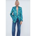 ZARA  Floral Satin Blazer Jacket Women Small Blue Paisley Eclectic Art To Wear Photo 4