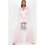 Pretty Little Thing  Light Pink Satin Extreme Flare Tailored Pants Size Large Photo 3