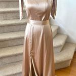 Revelry Stevie Satin Honey Beige 744 Champagne Maxi bow Shoulder Dress Gold Size 8 Photo 1