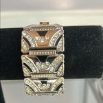 Vintage Dejuno Art Deco silver and black sparkly wide metal quartz watch Photo 2