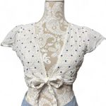 American Eagle  White Polka Dot Tie Front Crop Top Women's Medium Y2K Festival Photo 2
