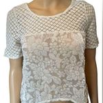 Abercrombie & Fitch Cream Boho Western Hippie Crochet Floral Velvet Crop Top Photo 0