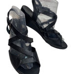 Dana Davis Italian Leather Crisscross Wedge Heels Casual Sandals [size 9.5 B] Black Photo 0