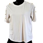Martha Stewart Short Sleeve Top with Gold Button Shoulder Detail Photo 2