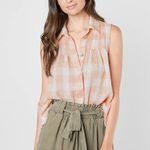 Free People Hey There Sunrise Tank Size Medium Gingham Pink Gauze Flowy Top Photo 0