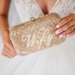 St Xavier “Wifey” beaded bridal clutch in champagne Tan Photo 1