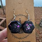 Handmade  Resin Purple Black Matte Sparkle Paw 925S Beautiful Beacons Earrings Photo 2