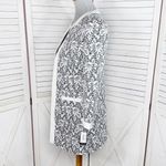 Nine West Floral Brocade Open Front Long Blazer Topper Jacket Black White 2 Photo 1